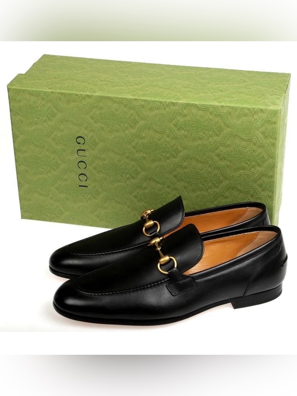 NEW GUCCI MEN'S BLACK LEATHER HORSEBIT "JORDAAN" LOAFER SHOES 7/ US 7.5